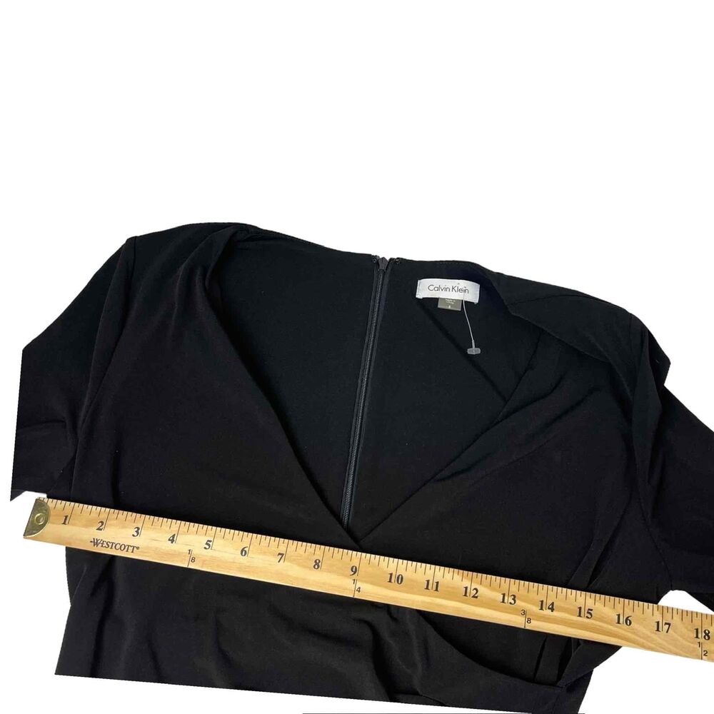 NWT Calvin Klein Womens Black Ruched Faux‎ Wrap Long Sleeve Bodycon Dress Size 8 - Picture 7 of 10